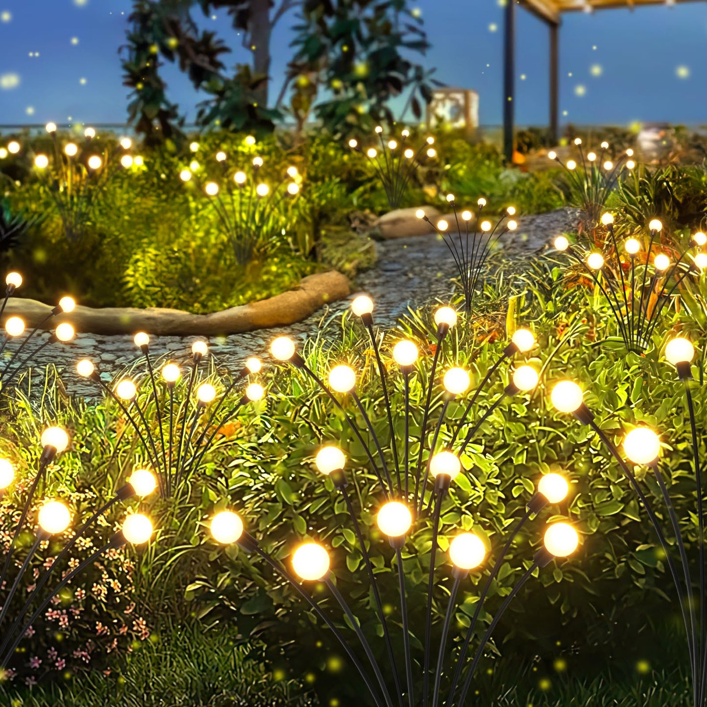 LETMY Solar Garden Lights - 32 LED Waterproof Firefly Lights, 4 Pack, Model: Solar Swaying Lights 04, Outdoor Decorative Lighting