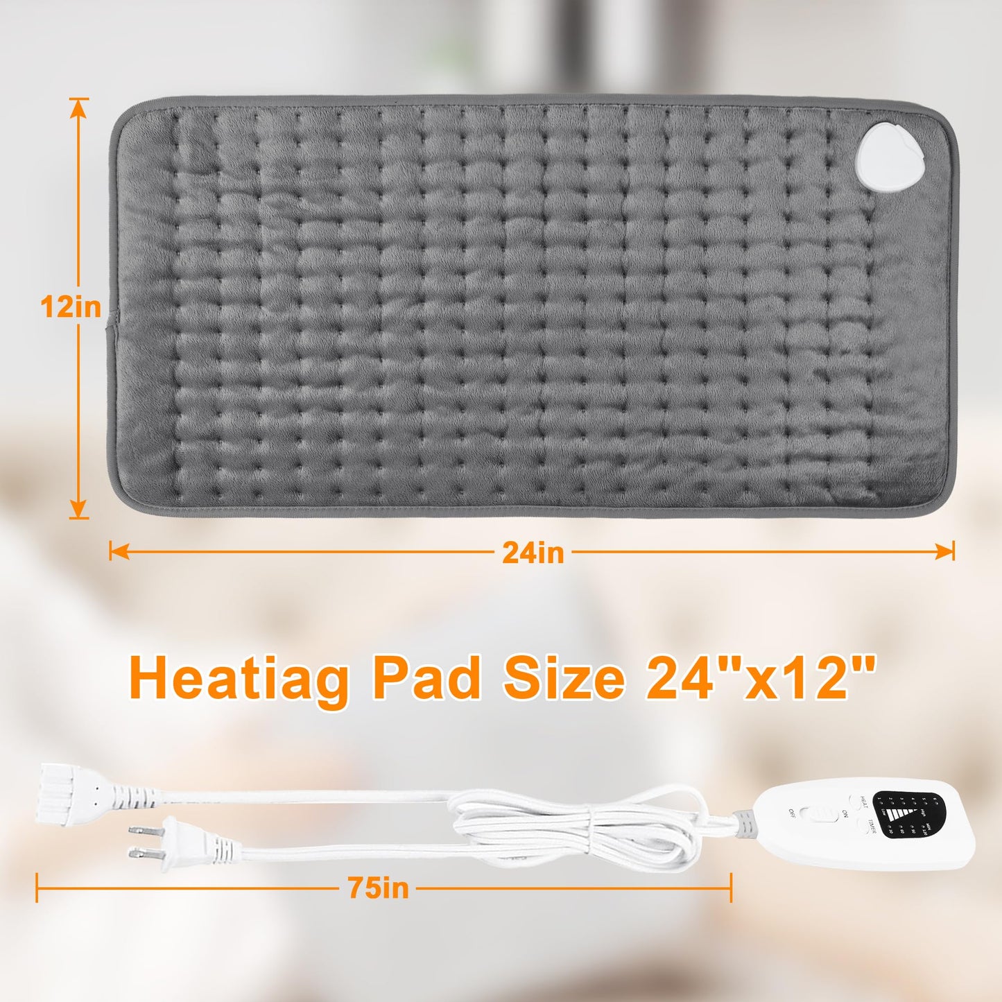 Deepsoon Heating Pad,Electric Heating Pads for Back,Neck,Abdomen,Moist Heating Pad for Shoulder,Knee,Arms,Legs,Dry/Moist Heat & Auto Shut Off,Christmas Gifts for Men and Women,Dark Gray,24x12 Inch