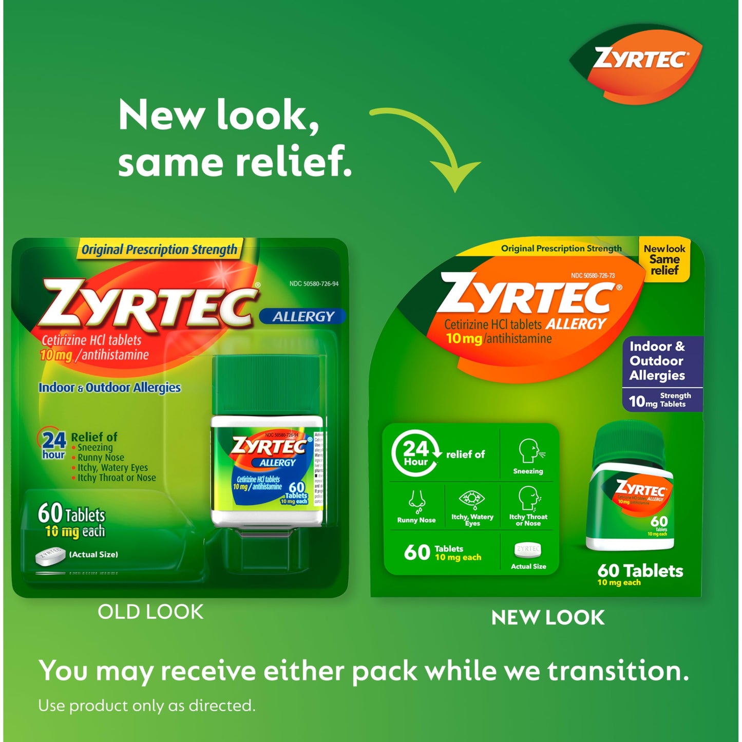 Zyrtec 24 Hour Allergy Relief Tablets, Indoor and Outdoor Allergy Medicine with 10 mg Cetirizine HCl per Antihistamine Tablet, Bundle Pack, 60 ct + 3 ct Travel Packs, 63 Count