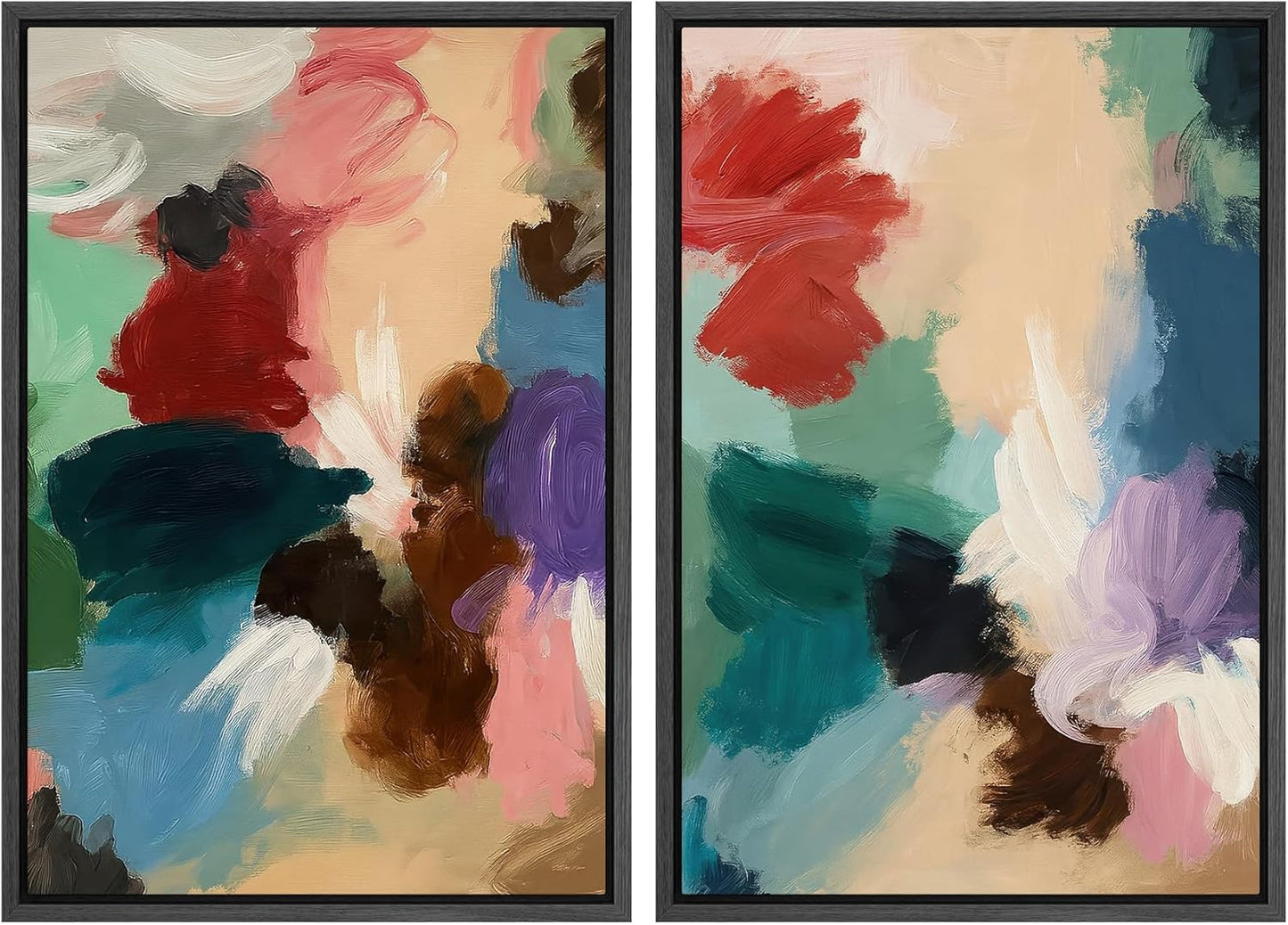 SIGNWIN Framed Wall Art Print Set Colorful Abstract Brushstroke Vibrant Illustrations Modern Art Rustic Relax/Calm Multicolor for Living Room, Bedroom, Office - 24"x36"x2 BLACK