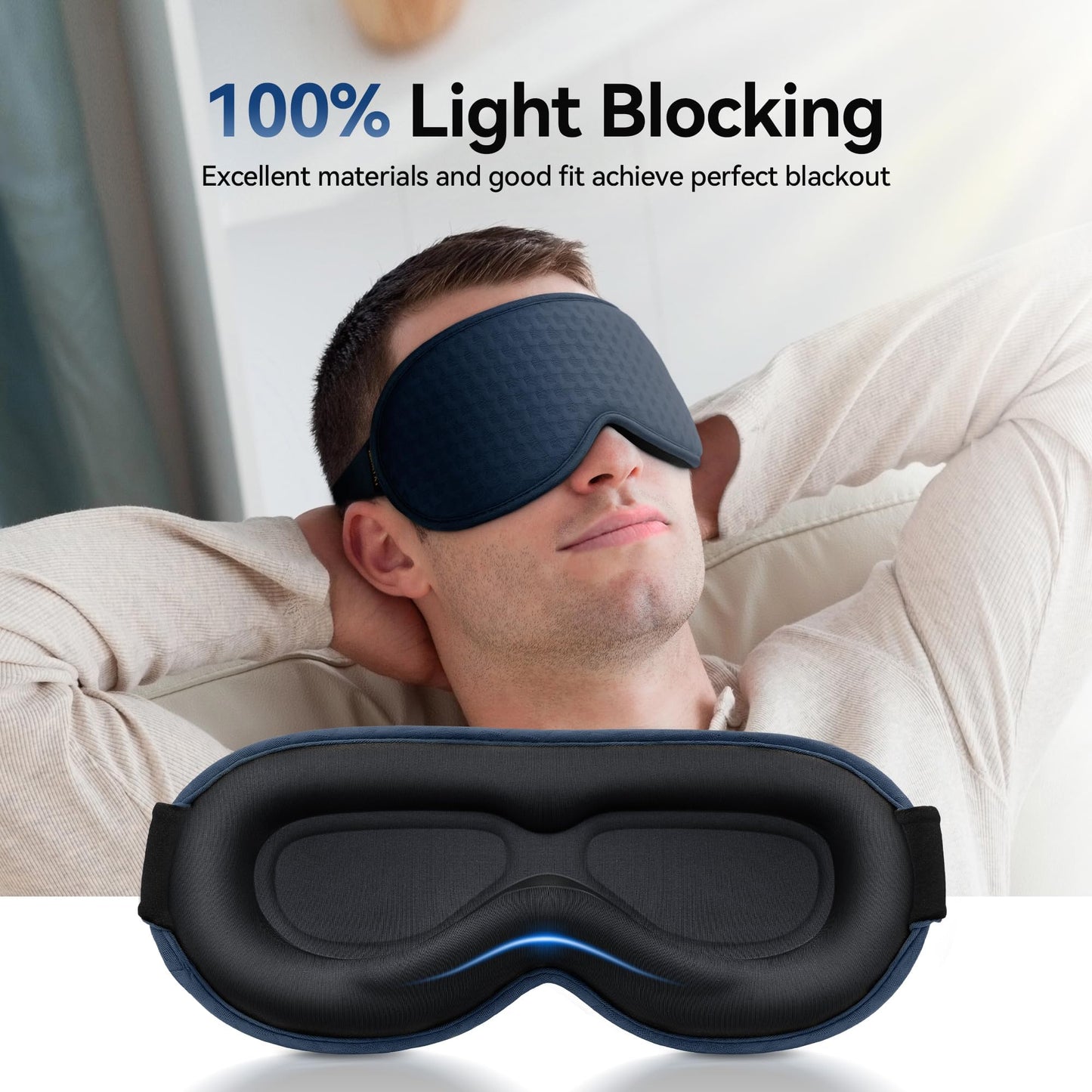 Weighted Sleep Eye Mask for Men: 3D Blackout Zero Pressure Sleep Mask for Stress Relief, Deep Sleep & Comfortable Naps, Meditation, Yoga, Office Workers, College, Airplane Travel Essentials, Blue