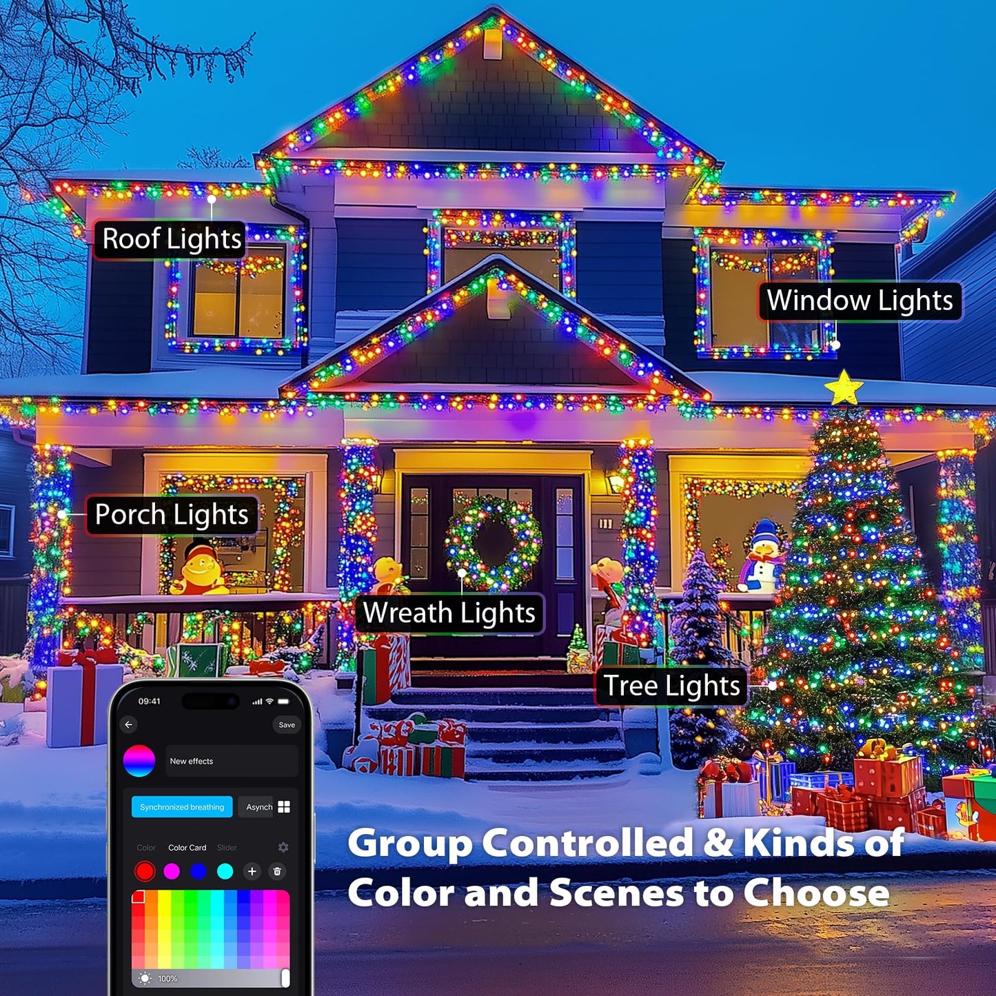 JMEXSUSS Smart RGB Christmas String Lights, 500 LED, 173ft, with Remote & APP, Waterproof for Indoor Outdoor Decoration