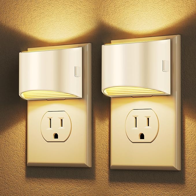 DORESshop LED Night Light[2 Pack], Night Lights Plug into Wall, 3 Level Brightness Adjustable Plug in Night Light, Dusk to Dawn Sensor Nightlights for Adults,Bedroom,Bathroom,Hallway,3000K White Cover