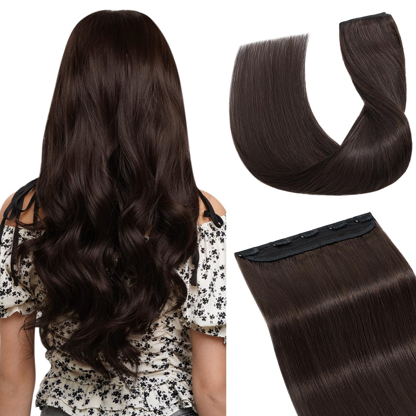 Hairro Clip in Hair Extensions, 100% Real Human Hair, 14 Inch Clip in Remy Brown Hair 45g Thin One-piece 5 Clips Long Straight H
