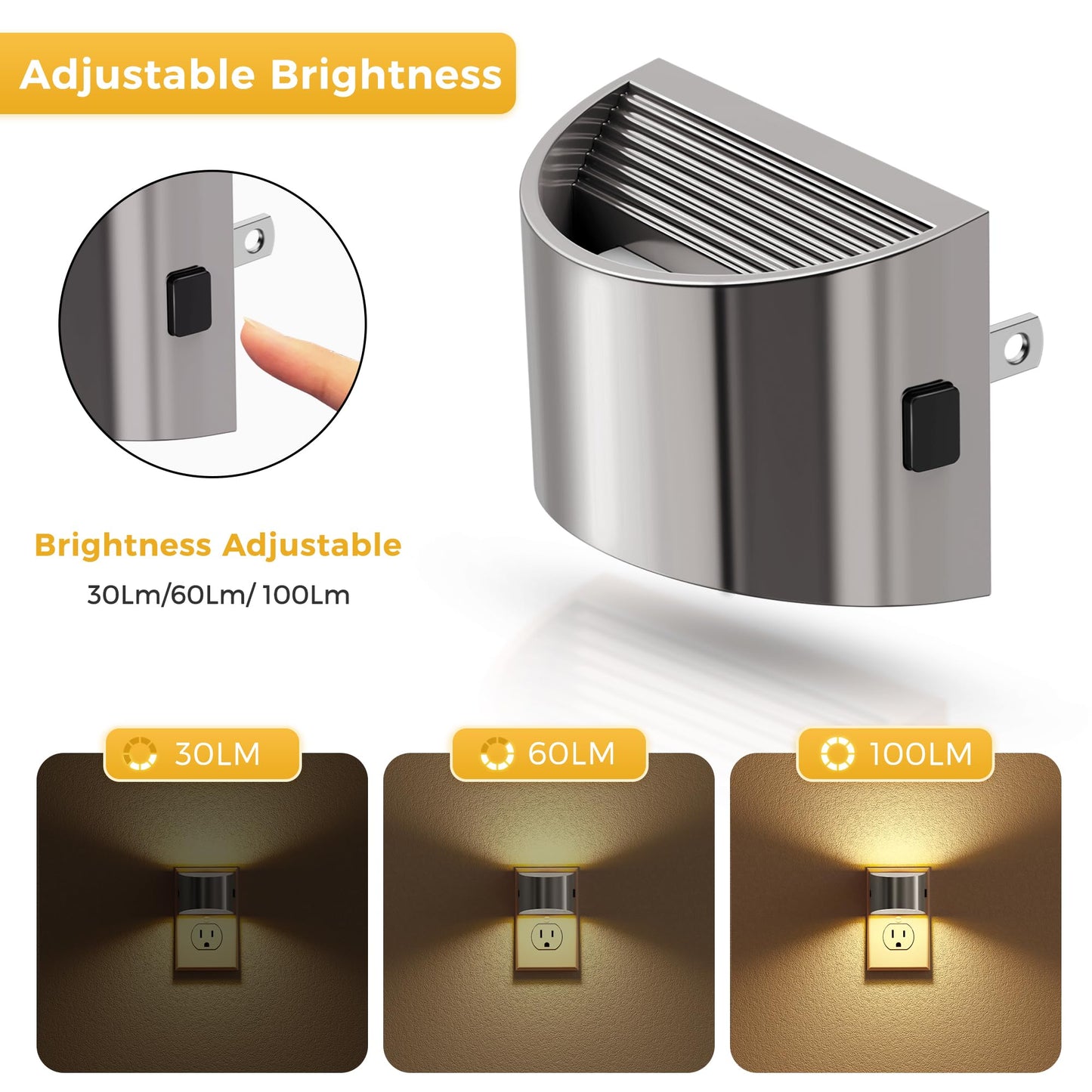 L Lohas Led Night Lights Plug Into Wall  Dimmable Night Light With 3 Level Brightness  3000K Soft White  2 Pack  Grey