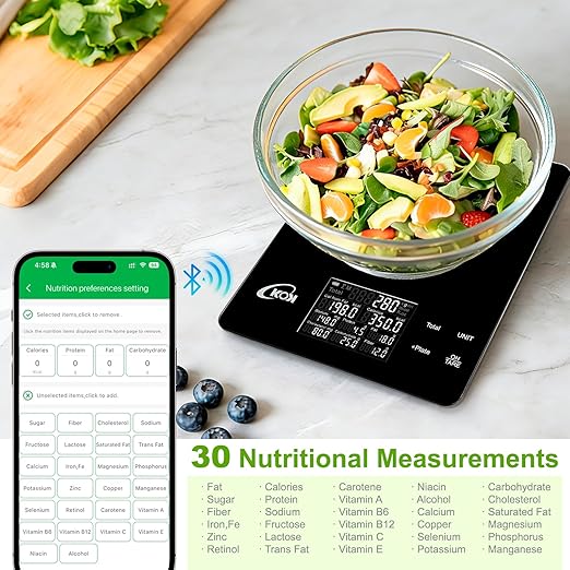 KOK Smart Food Scale with APP - Coffee Timer & 30 Nutritional Calculator Function, Track Calorie, Macro, Carb for Weight Loss Keto and Diabetic, Espresso Scale Weight Grams and Ounces 5 Unit 1g/0.05oz