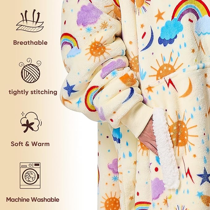 yescool Wearable Blanket Hoodie, Flannel Sherpa Fleece Blanket Sweatshirt for Adults Women Men,One Size Fits All