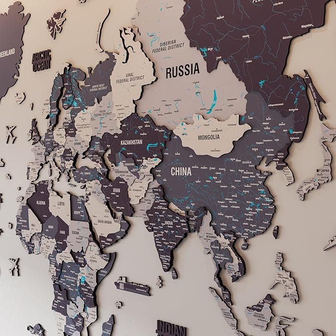 Colorfull Worlds 3D Wooden World Map Wall Art - Premium Multicolored World Travel Map for Wall Decor with Push Pins- Ideal Housewarming Gift & Travel Tracker (XXLarge, Nimbus)