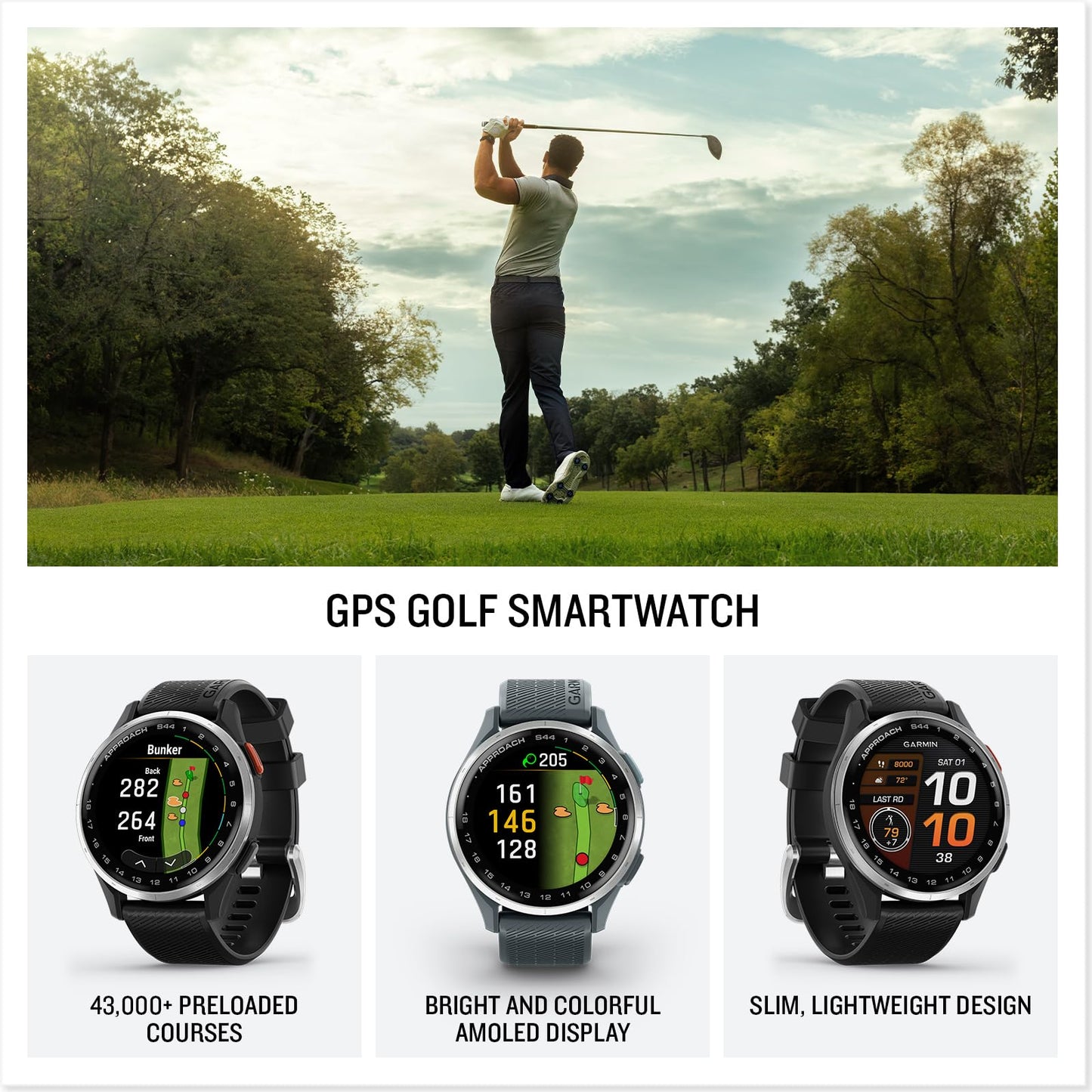 Garmin Approach S44 (Silver/Twilight) Golf Gps Smartwatch Bundle - 1.2 Amoled Display, On-Course Features & 15H Battery Life Wit