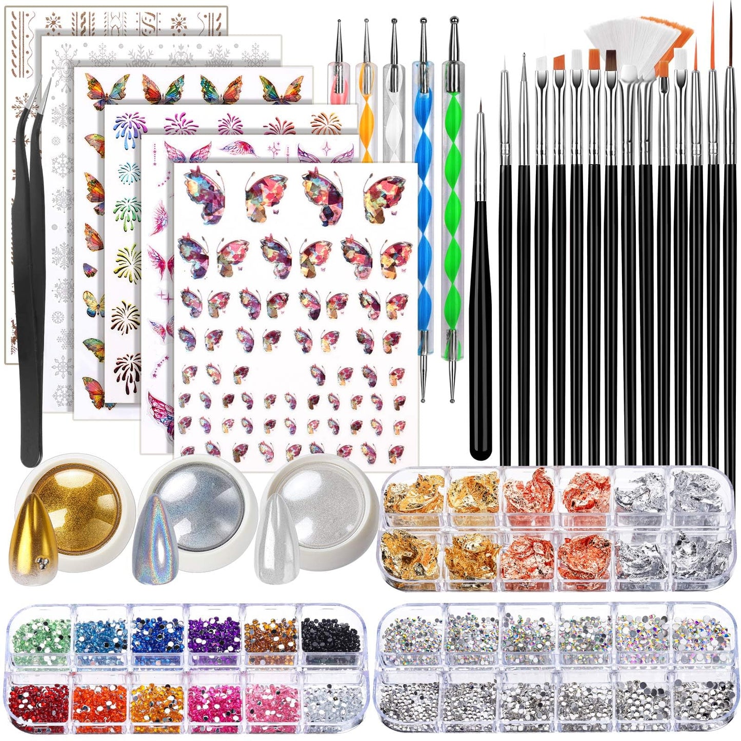 FANDAMEI Nail Art Kit, Nail Design Kit, Nail Brushes, Nail Decorations For Nail Art, Rhinestones For Nails, Nail Stickers, Pearl