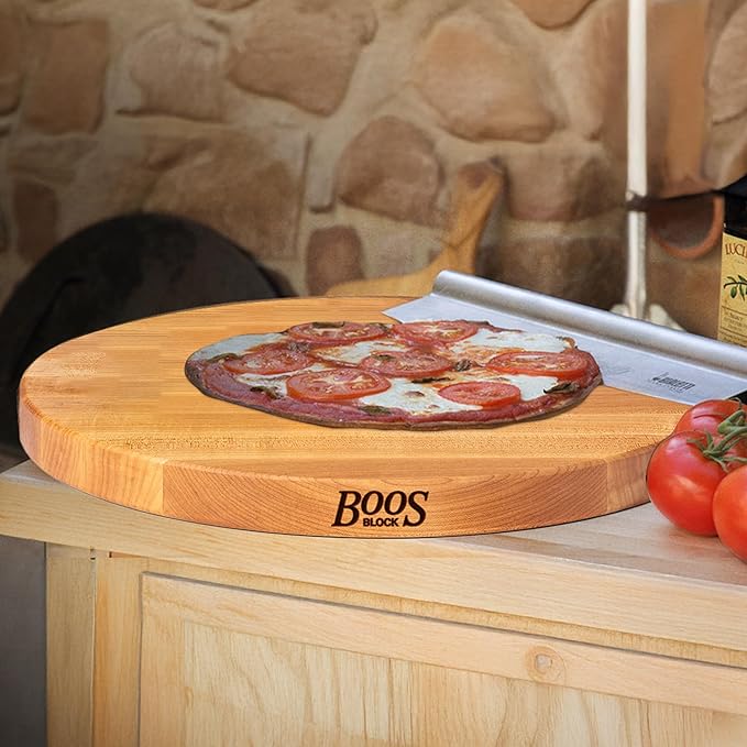 John Boos R-Board Series Round Wooden Maple Cutting Board 18”x18” – 1.5” Thick, 14-lb Reversible Butcher Block with Edge-Grain – Made in the USA