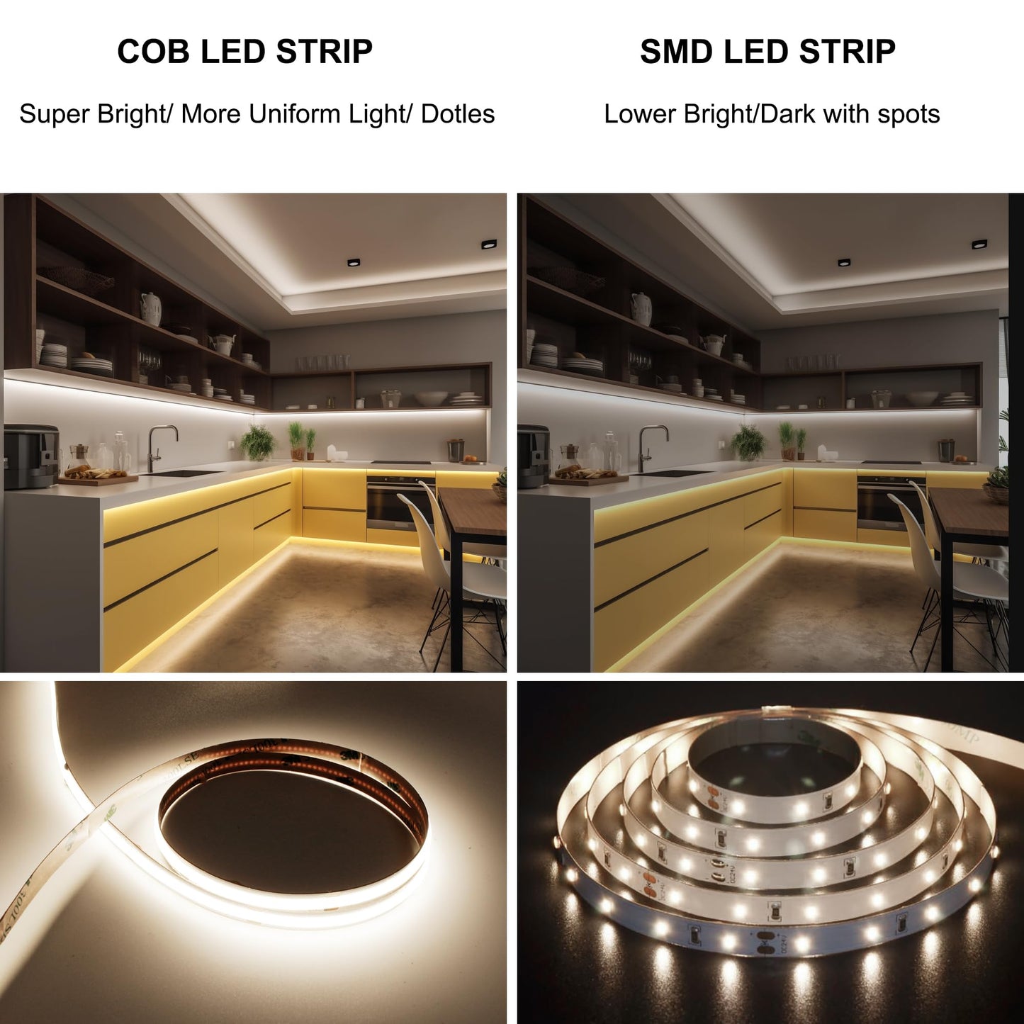 AXMOTUT COB LED Strip Light 32.8ft, 320 LEDs, 4000K Natural White, Dimmable, RF Remote, UL Power Supply, 2 Rolls of