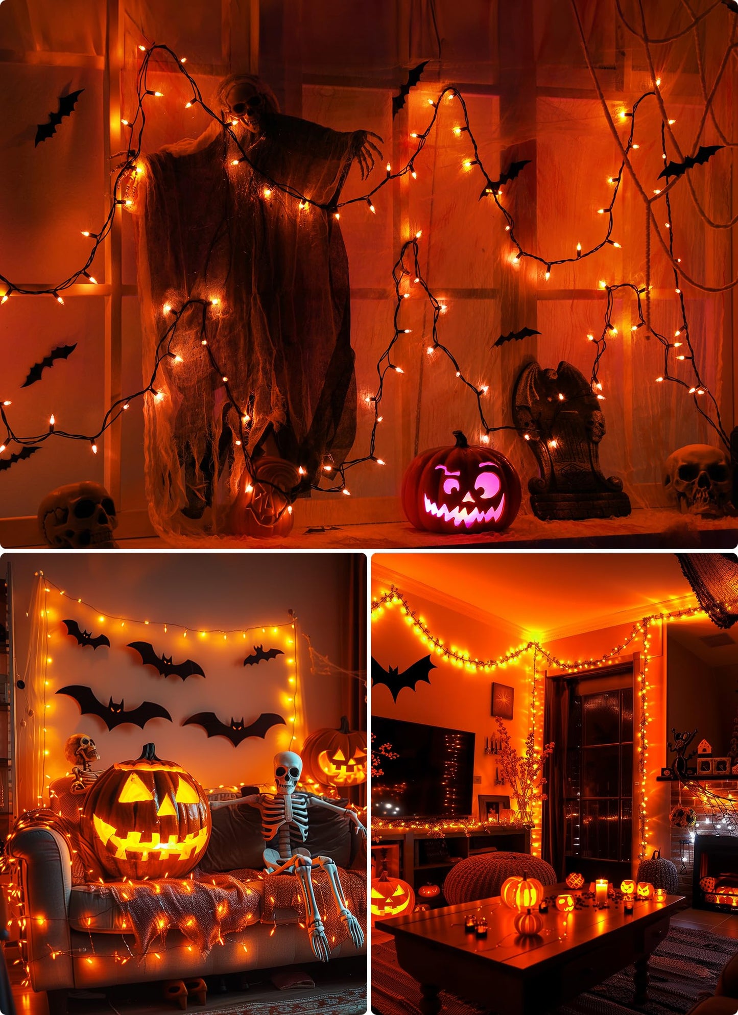 Brightown 2 Pack Orange Halloween Mini String Lights, 100 Count Incandescent Bulbs, 13 Feet, Indoor/Outdoor Decoration