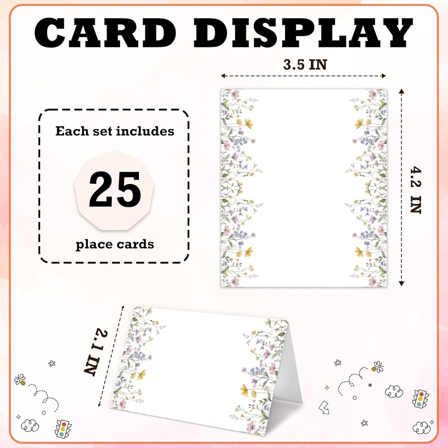 Wildflowers Place Cards For Girls, Spring Floral Name Card For Table Setting, Spring Holiday Party Favors Supplies, Wildflowers Tent Cards Decor For Bridal Shower Wedding Baby Shower, 25 Pack -10