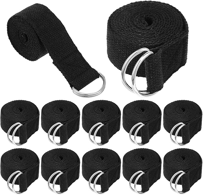 Molain 12 Pcs Yoga Strap, Non-Elastic Stretching Strap Yoga Straps for Stretching Bulk 6ft Exercise Stretch Band with Meta...