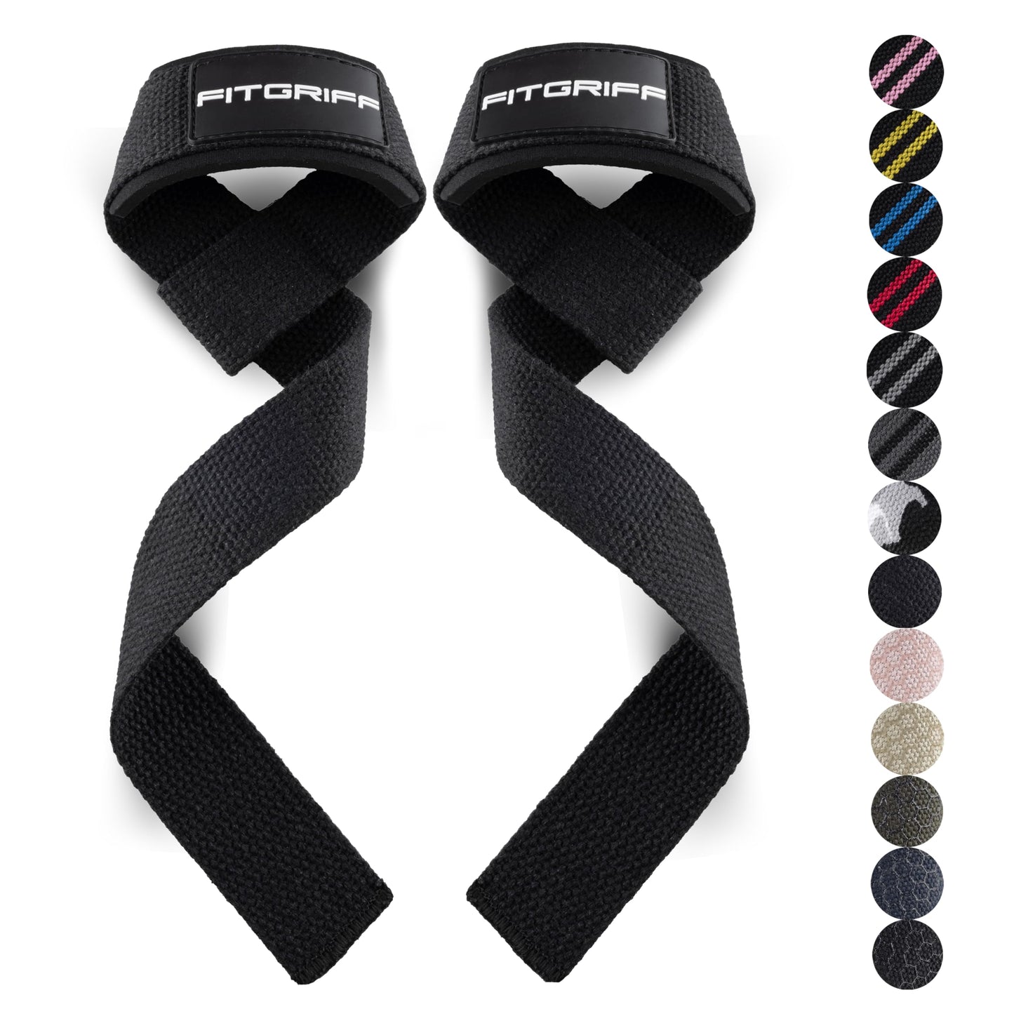 Fitgriff® Lifting Wrist Straps for Weightlifting, Gym, Deadlift, Workout (Made of Premium Cotton & Padded) - Men & Women (Standard, Black)