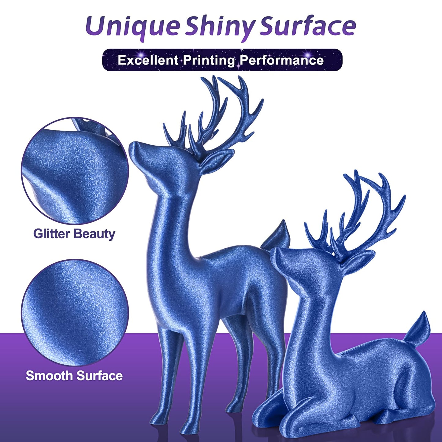 Eryone Sparkly Glitter Shining Pla Filament For 3D Printer, 1.75Mm, Tolerance: 0.03Mm, 1Kg(2.2Lbs)/Spool, Blue
