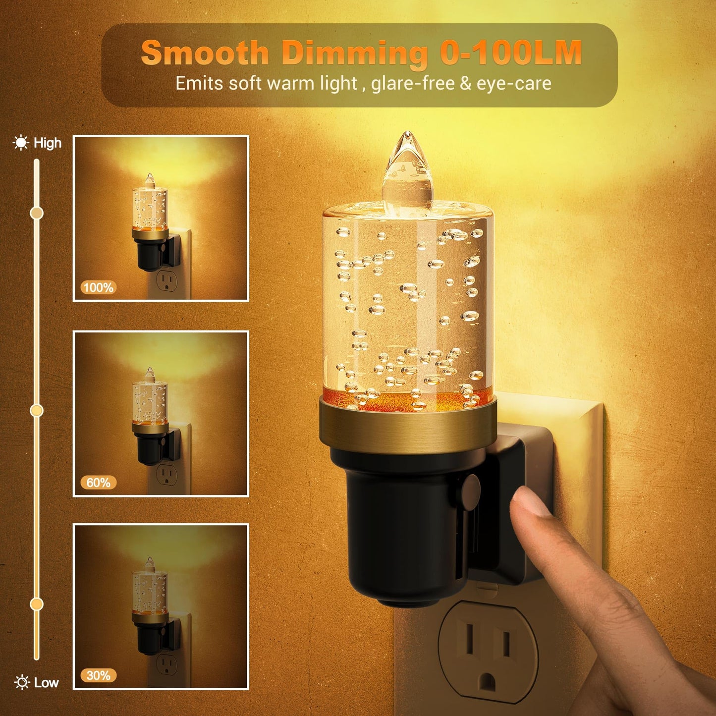 JandCase LED Night Light, Amber Candle Style, Auto On/Off Sensor, Dimmable, 2 Pack, Plastic