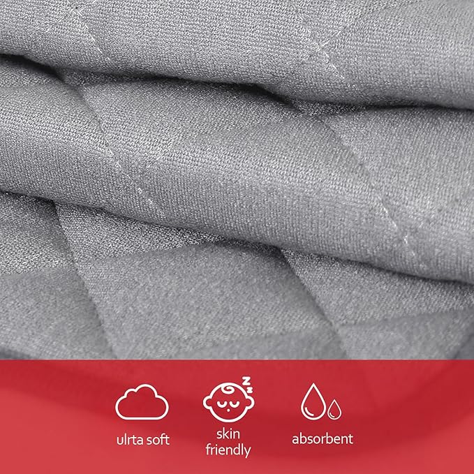 Diaper Changing Pad Liner Non-Slip, Waterproof Terry Mat, Quilted Absorbent Bassinet Liners Washable, 3 Pack 13"x 26" Reusable Portable Changing Table Pad Rectangle Grey