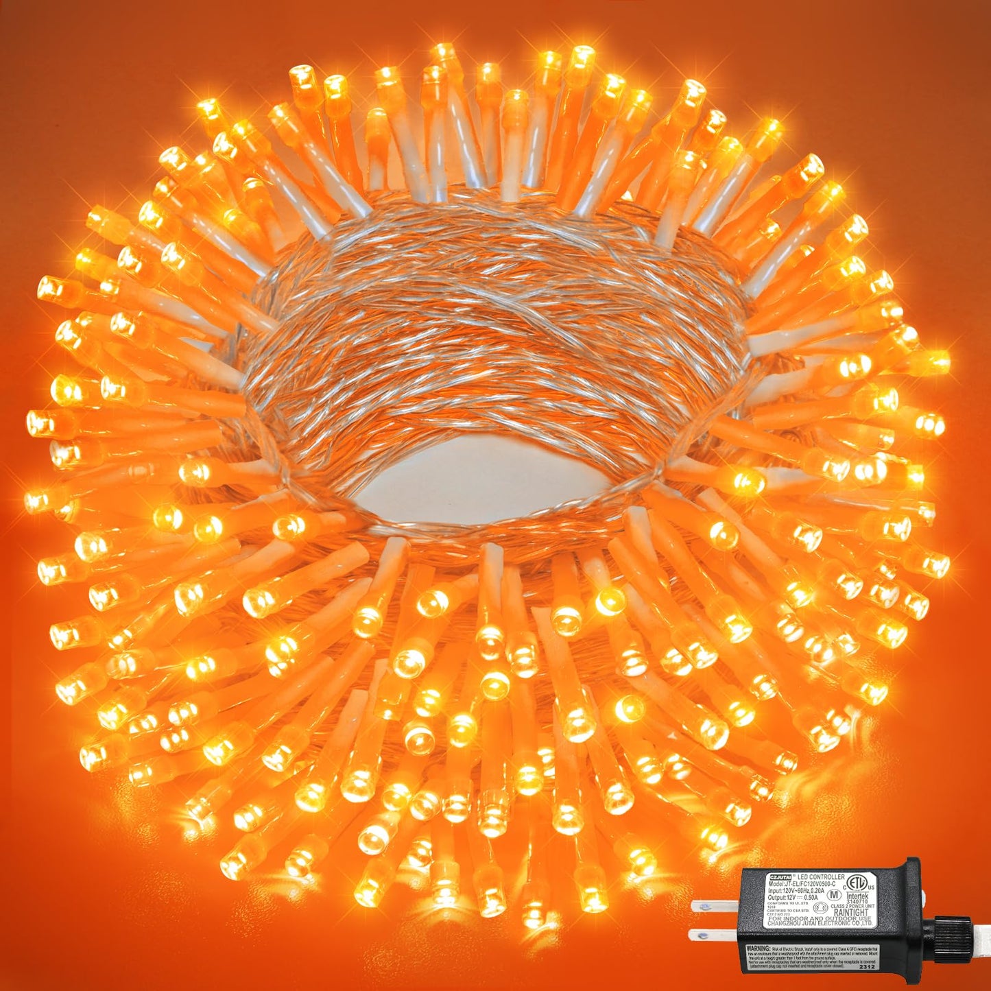 Nielfoi 66Ft 200 Led Christmas Lights Outdoor  Orange Christmas String Lights Indoor Waterproof 8 Modes Timer  Connectable Clear Wire Twinkle Fairy Lights For Indoor Bedroom Tree Party Holiday Decor
