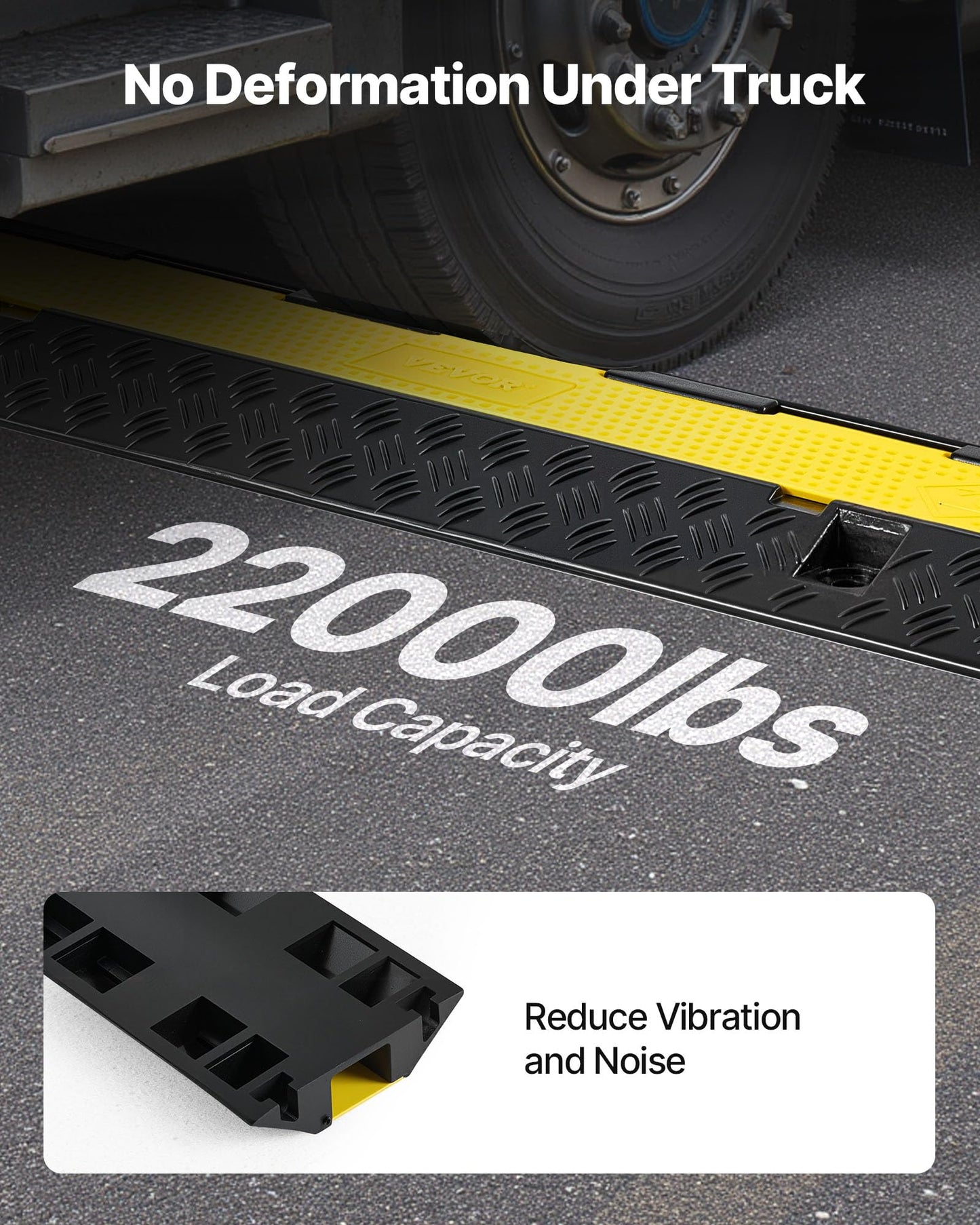 Vevor Cable Protector Ramp, 2 Channel Rubber Cord Hose Wire Cover, 1.3 X 1.2 In Channel Size, 39.57 Traffic Driveway Speed Bum