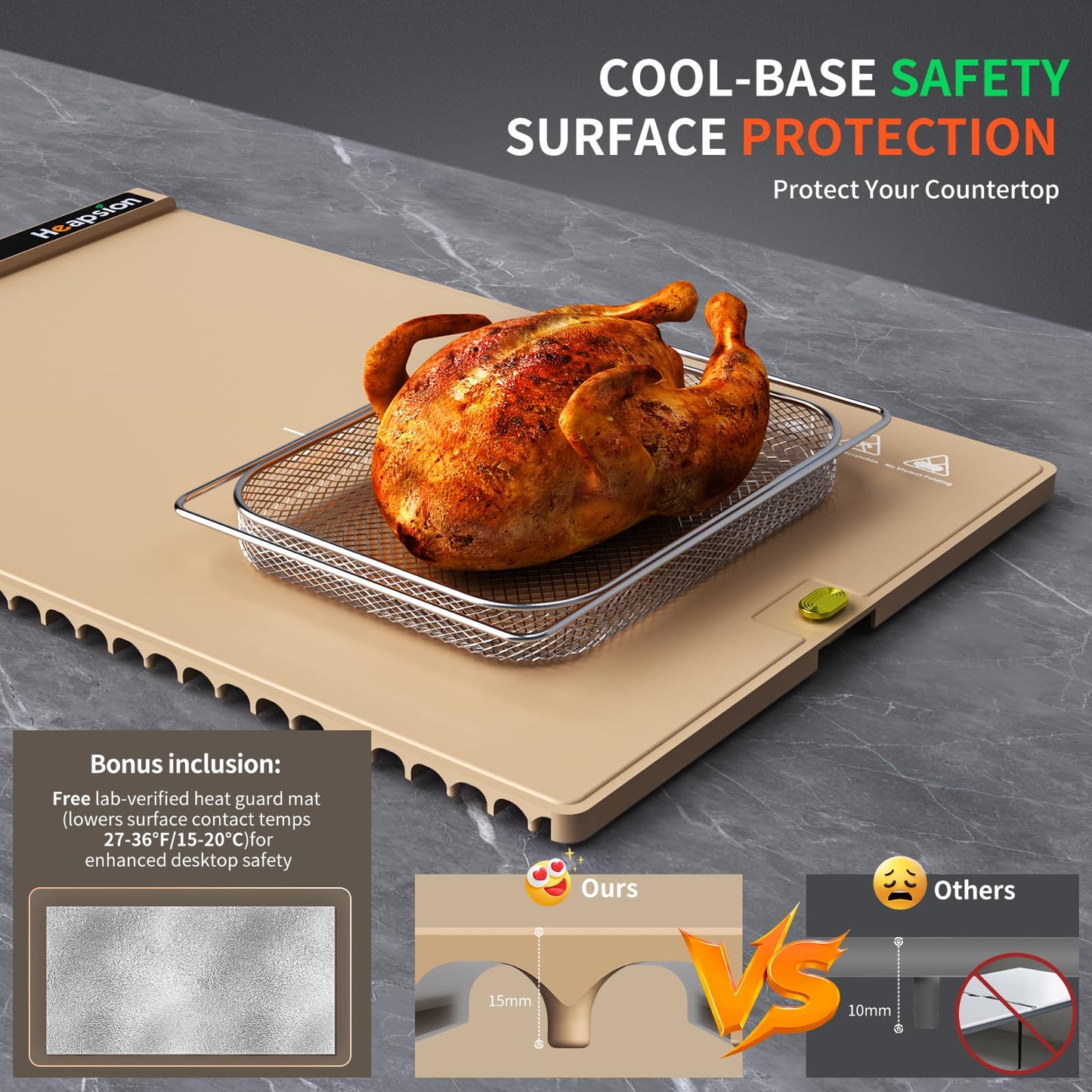 Heapsion Food Warming Mat, Electric Plate with 6 Level Temp 5 Hour Timer, 24x15'' Roll-Up Portable Warming Tray for Dinner Parties, Gatherings, and Holidays (Beige)