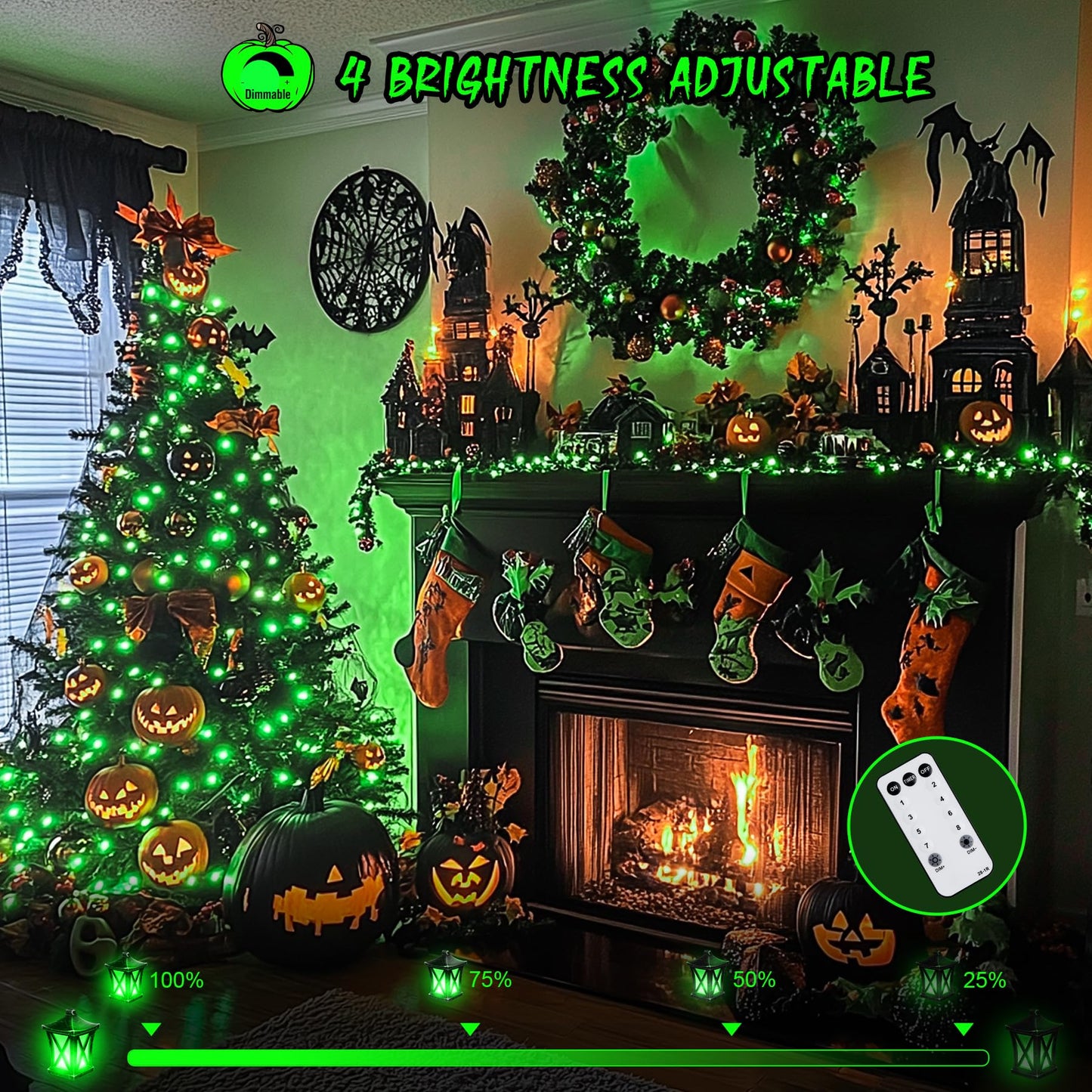 JMEXSUSS 600 Green LED String Lights, Waterproof, 8 Modes, Clear Wire, Model EXS-S-0600, for Outdoor Halloween & St. Patricks Day Decor