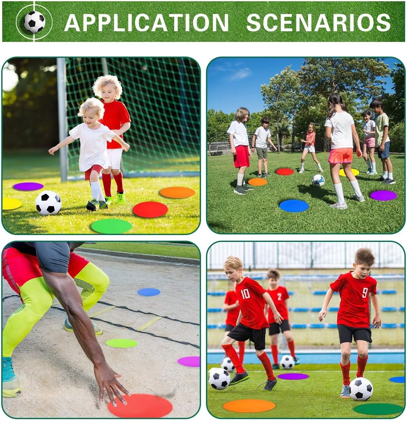 Poly Spot Markers 10 inch 12 Pcs Non-Slip Rubber Agility Training Markers Floor Dots Flat Field Cones for Football, Soccer, Basketball, School Exercise Drills, Dance Practice