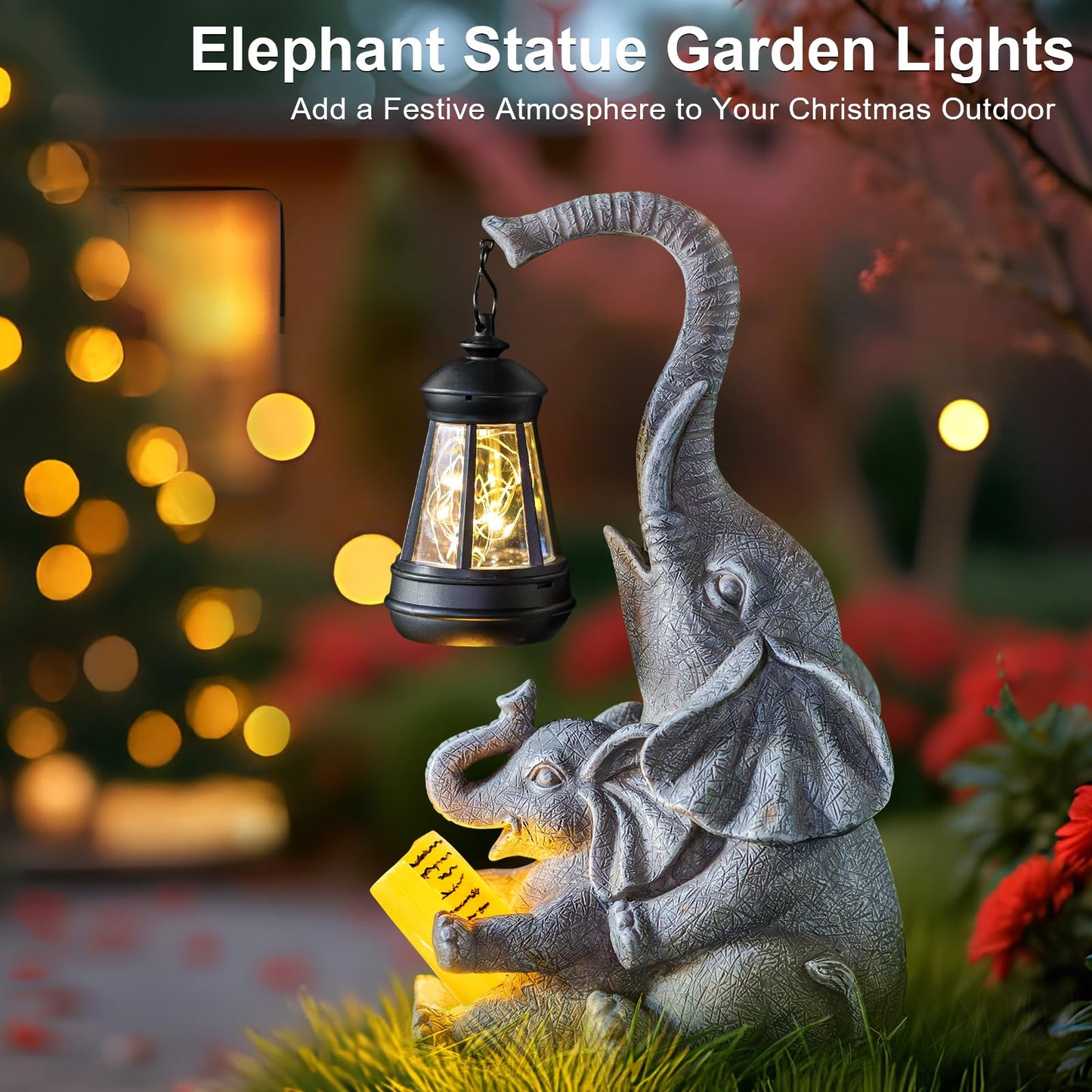 Zqqlite Solar Elephant Statue Lights Outdoor Garden Decoration  Elephant Statue With Solar Lantern Outdoor Decoration For Mother Women Birthday Gift-Courtyar Balcony Lawn Decor