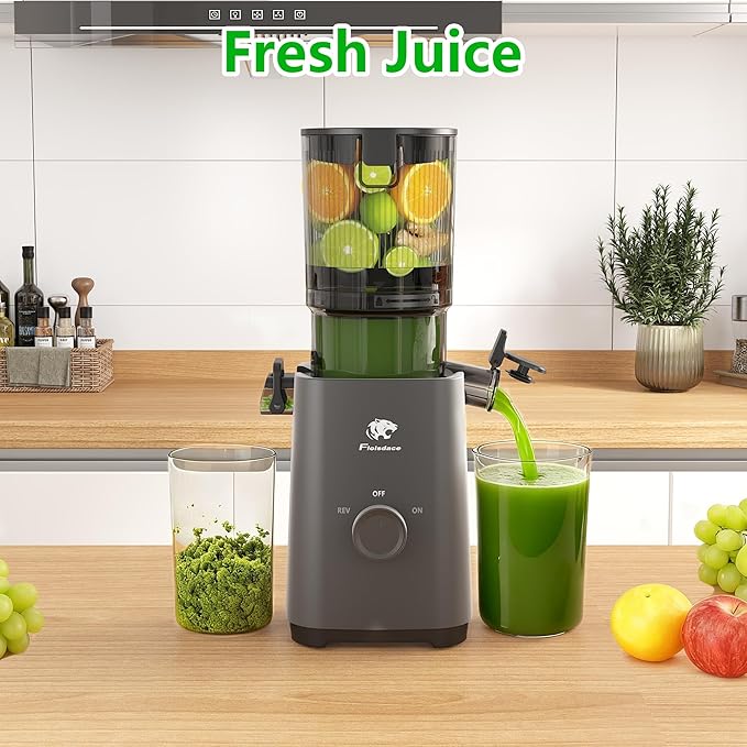 T33 Cold Press Juicer Machines, 5.3" Large Feed Chute Slow Masticating Juicer, Powerful AC Brushless Motor Fit Whole Fruits & Vegetable, 99% Juice Yield, Ultra Quiet, Easy Clean