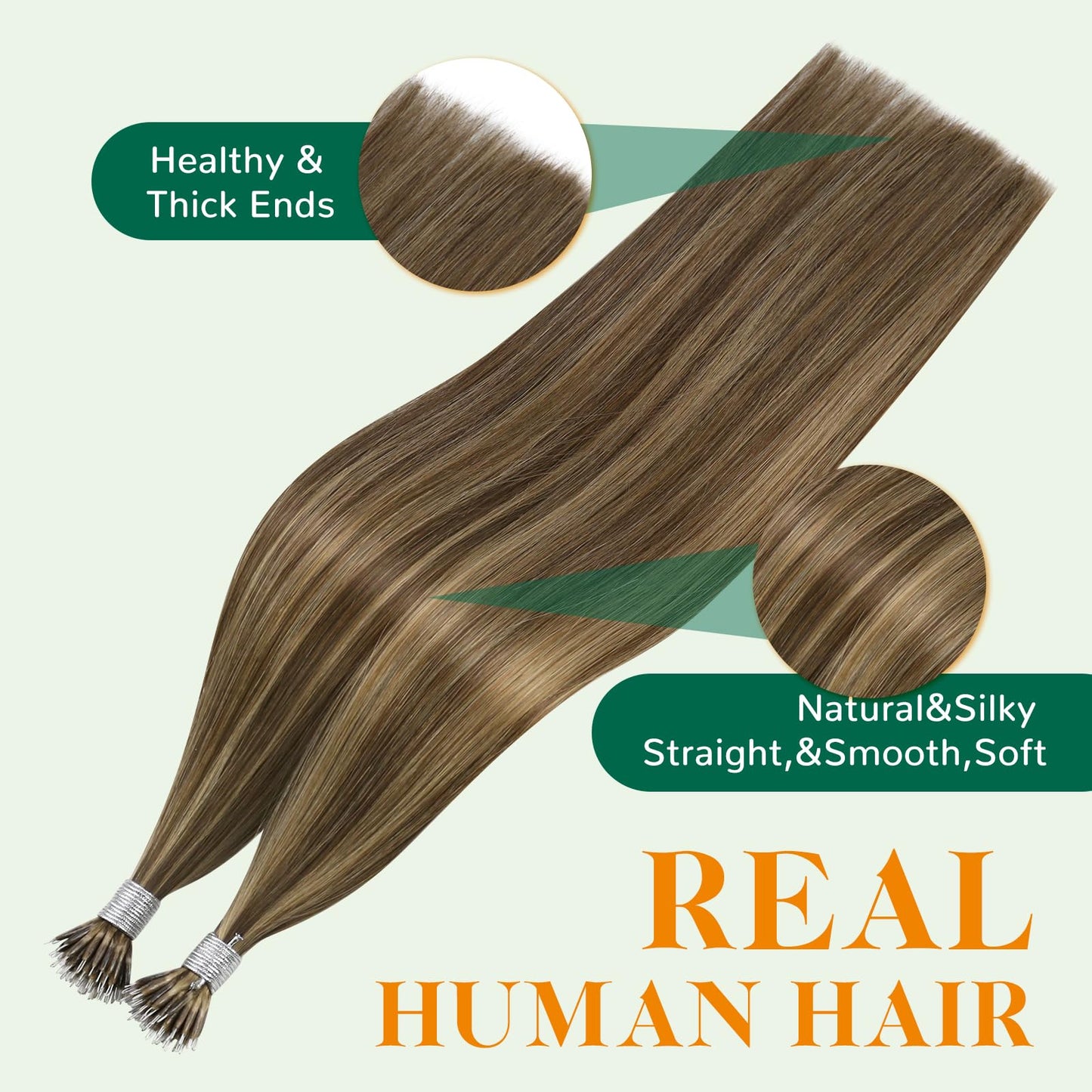 Easyouth Nano Hair Extensions Human Hair Highlight Nano Extensions Human Hair Brown with Blonde Highlight Nano Hair Extension Lo