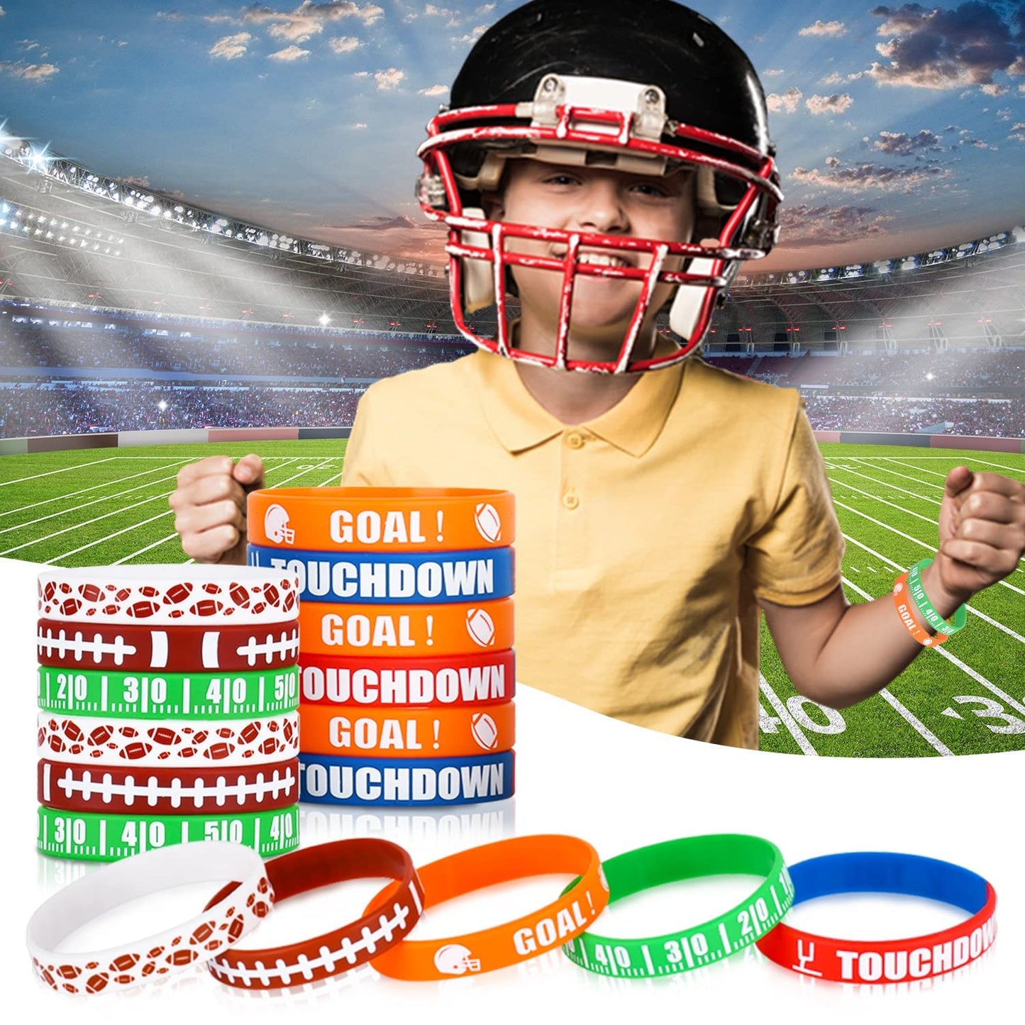 Gatherfun Football Wristband Silicone Bracelets Sport Themed Party Accessories Gift for football Tailgate Birthday Party Decorat