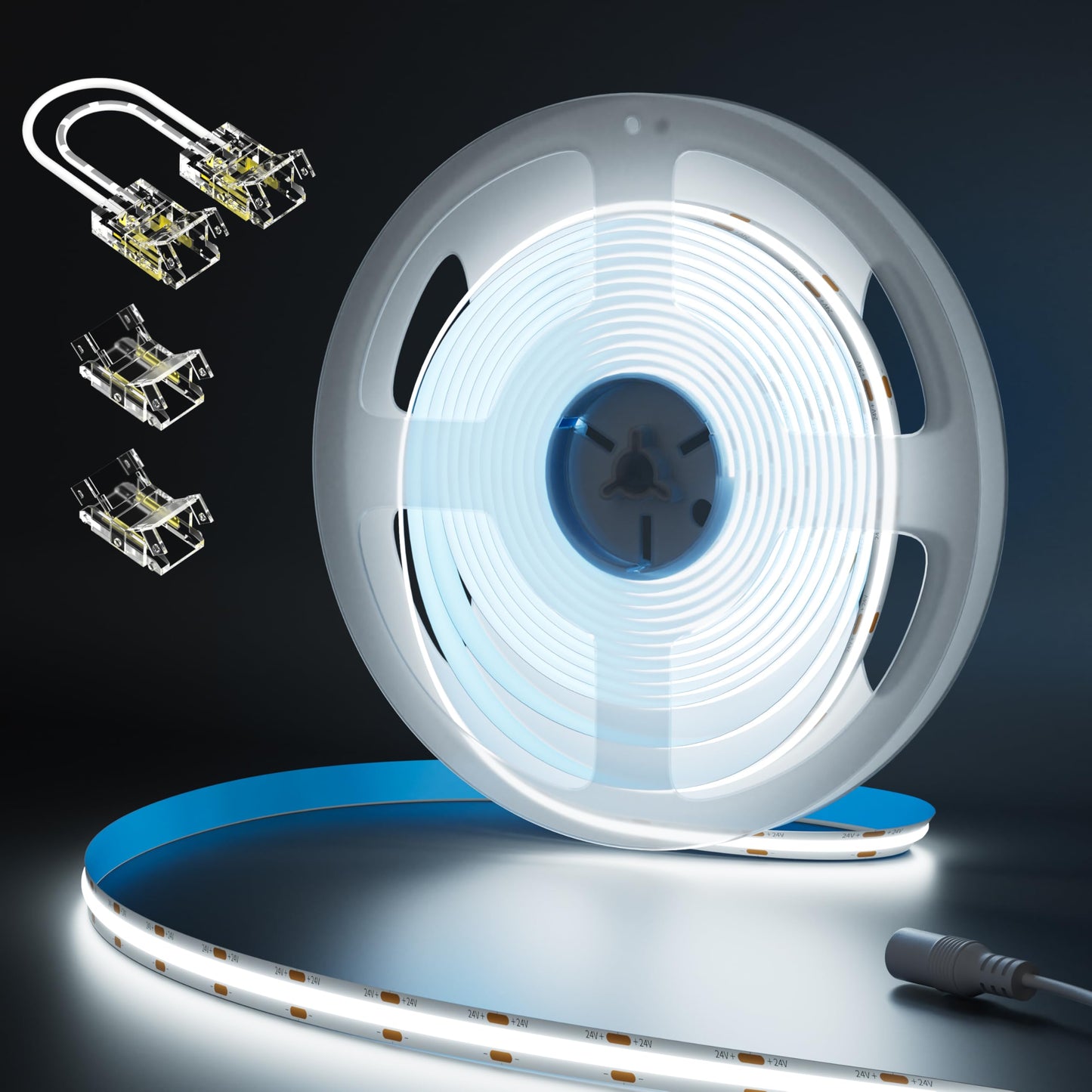 Miwise Cob Led Strip 32.8Ft/10M Cri 90+ Daylight White 6000K High Lumen Super Bright Flexible Dc24V Led Tape Light For Cabinet Home Office Diy Lighting Projects(Adapter&Controller Not Included)