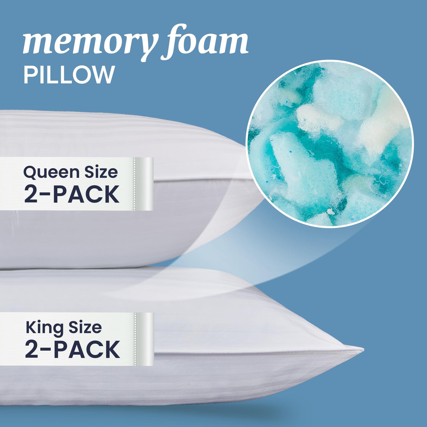 Beckham Hotel Collection Queen Size Memory Foam (Adjustable Fill) Bed Pillows Set of 2 - Cooling Shredded Foam Pillow for Back, Stomach or Side Sleepers