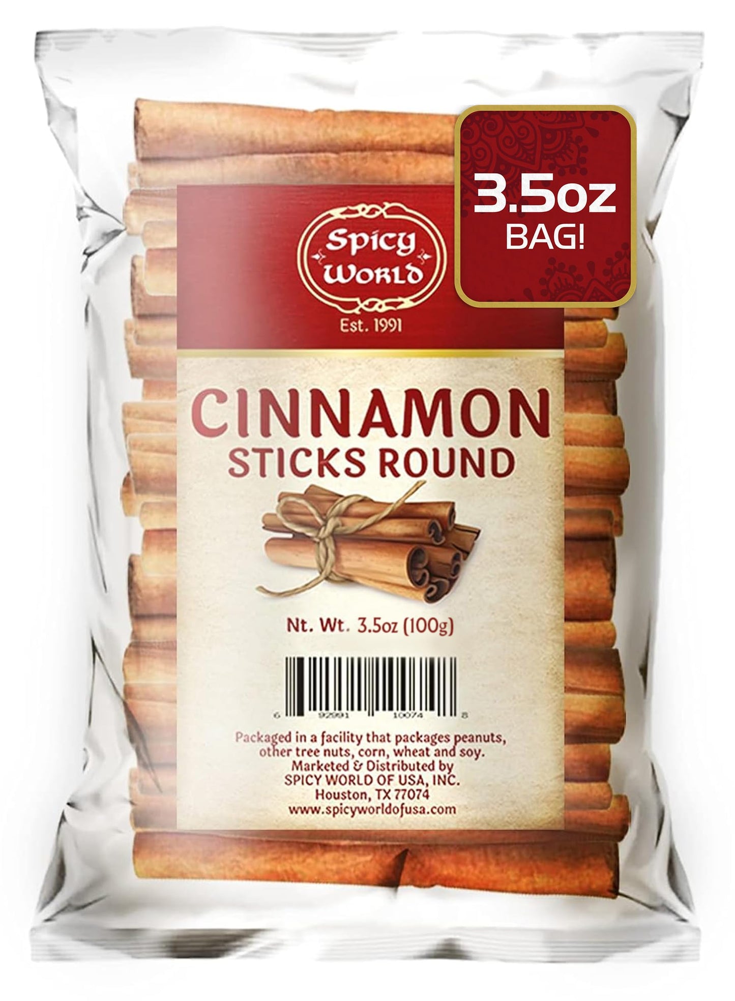 Spicy World Cinnamon Sticks 3.5 Ounce Bag - Perfect for Baking, Cooking & Beverages - 3+ Inches Length - Cassia Saigon Cinnamon