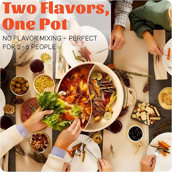 TWIN™ Electric Hot Pot with Divider | PFAS-Free Ceramic Nonstick Pot | EvenHeat Cast Aluminum Body | 1500W Fast Heating | Dual-Flavor Shabu Shabu Pots for Family Use | 1-Yr Warranty