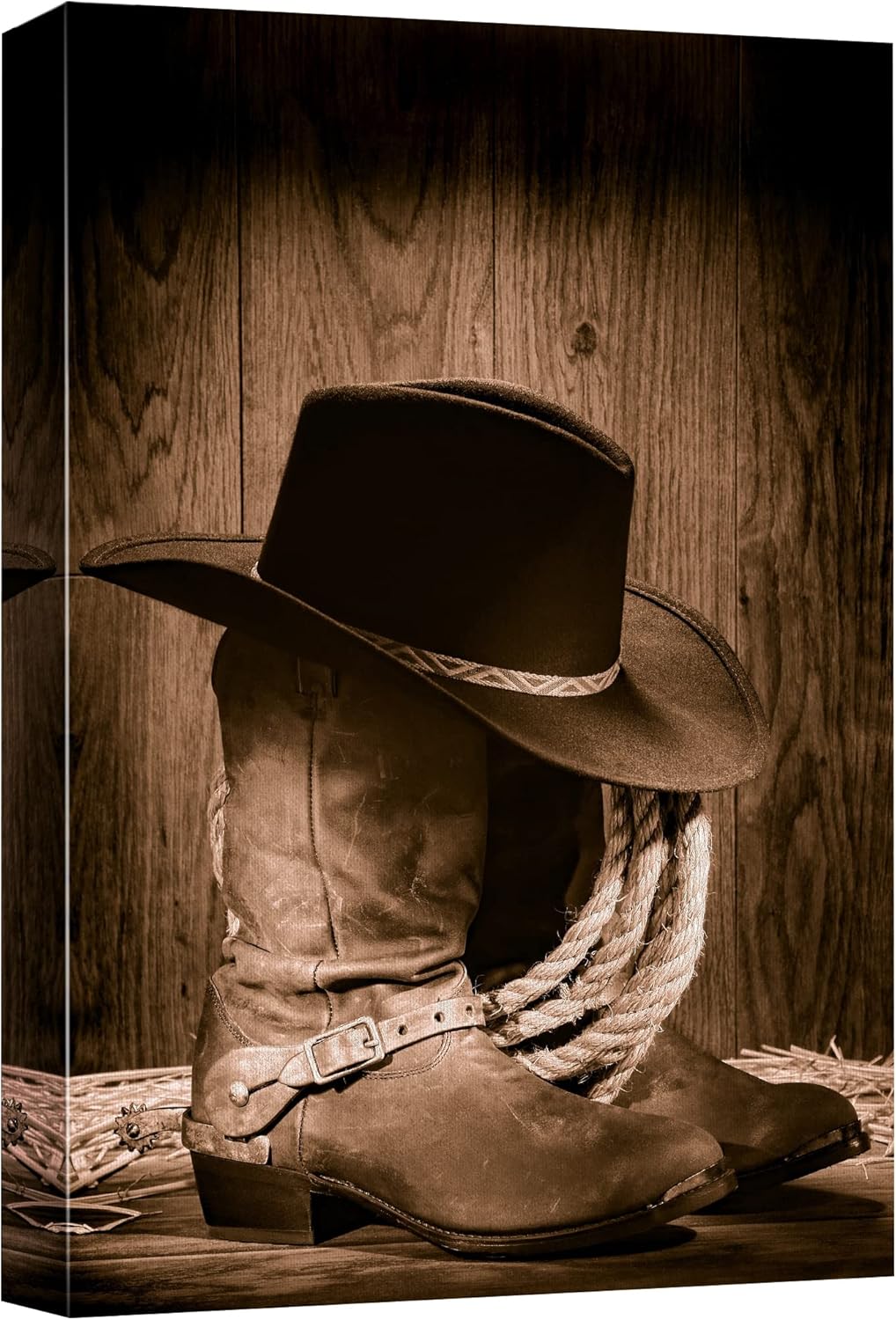 wall26 - Cowboy Black Hat ATOP Western Boots - Canvas Art Wall Art - 16"x24"