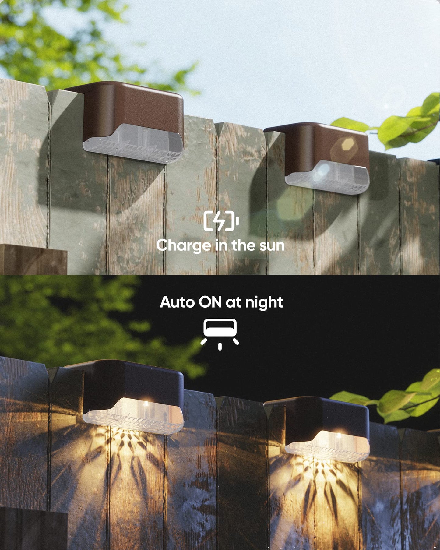 Jackyled Solar Fence Lights 16 Pack, Ip65 Waterproof Outdoor Deck Light, Brown, Plastic