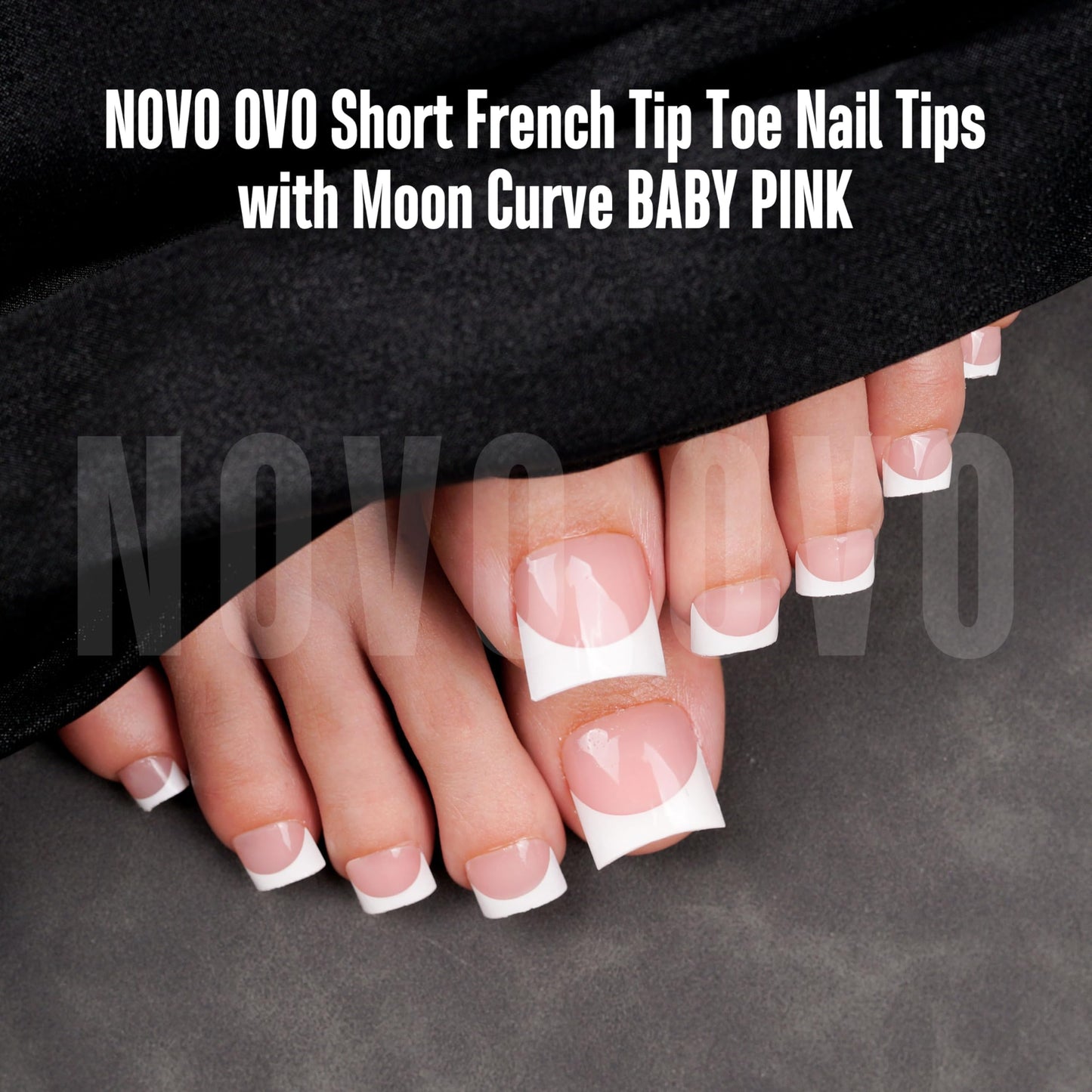 NOVO OVO Halloween Short Toe Nail Tips White French Tip with Moon Curve, BABY PINK Thick Sharp Square Toenail Extension, Soft Ge