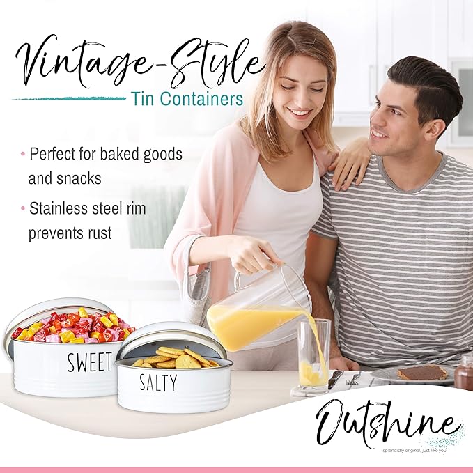 OUTSHINE Cookie Jar with Airtight Lids | Farmhouse Cookie Jar Antique Set of 2, Cookie Time Cookie Jar From Friends | Cookie Jars for Kitchen Counter | Decorative Vintage Snack Storage