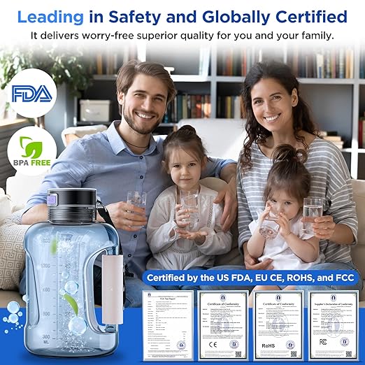Simtect Large Hydrogen Water Bottle Generator 50 Oz./1.5L High-Capacity | Portable Health Boosting Water Ionizer Generator Machine with SPE/PEM Technology Hydrohealth Hydrogen Water Bottle Generator