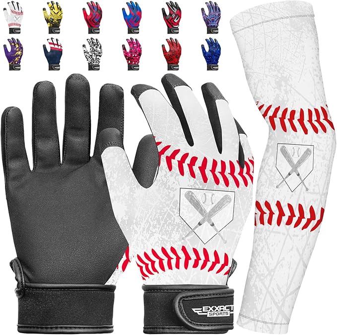 Exxact Sports Youth Batting Gloves with Arm Sleeve for Boys & Girls, Kids Baseball Batting Gloves for Softball, T-Ball