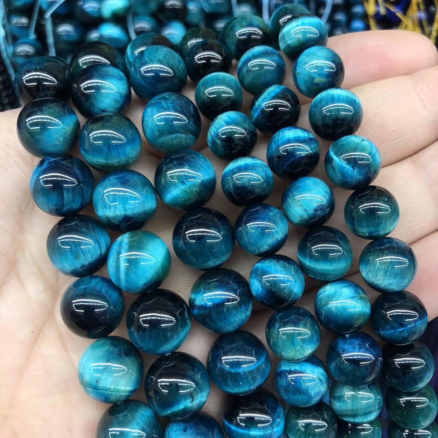 180PCS 4mm Blue Tiger Eye Gemstone Loose Beads Natural Round Loose Stone Beads for Jewelry Making DIY Bracelet Necklace Earrings 2 Strand 32"