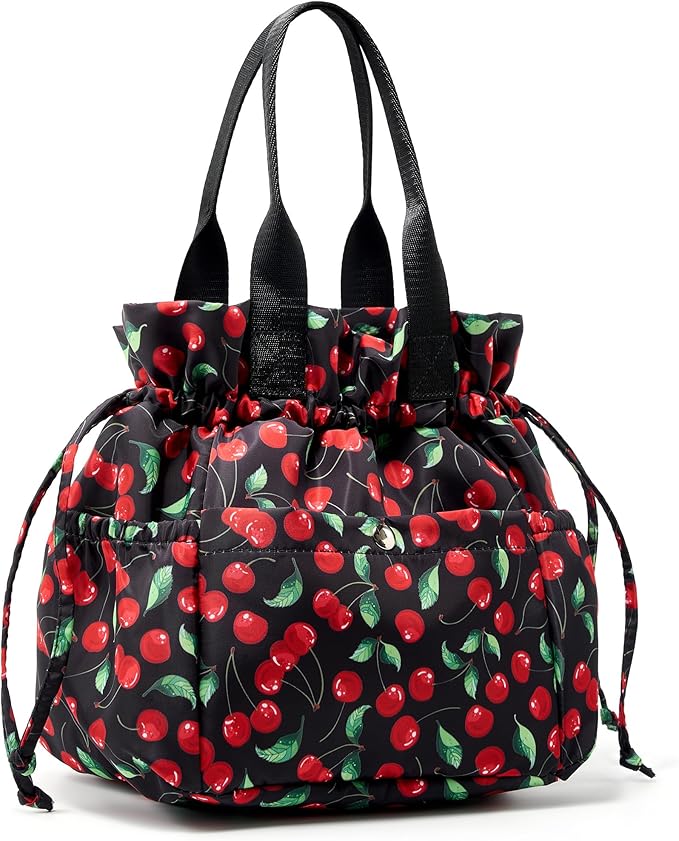 Yarnic Lunch Bag Women Insulated Lunch Bags,Cute Reusable Lunch Box Stain-Resistant Lunchbox with Water Bottle Holder for Adult (Black Cherry)