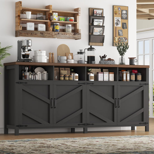 knoworld 63'' Buffet Sideboard with Storage Farmhouse with 4 Doors, Large Kitchen Storage Cabinet Wood Coffee Bar Cabinet Buffet Table with Shelves for Kitchen, Dining Room, Entryway