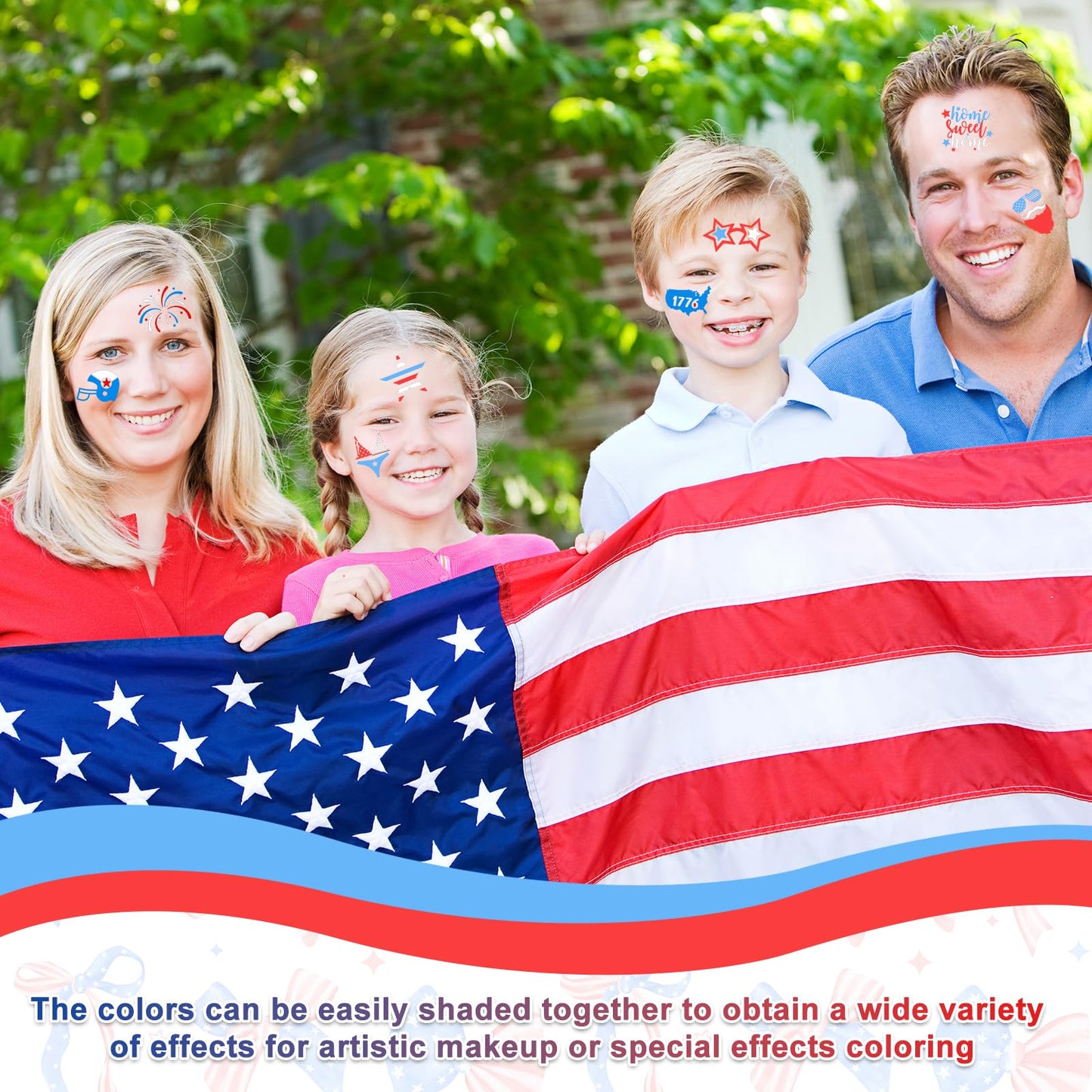 19 Pcs Patriotic Face Paint Kit Red White Blue Face Paint Kit with Glitter Stencil Stickers Paint Stick Makeup Brush for Indepen