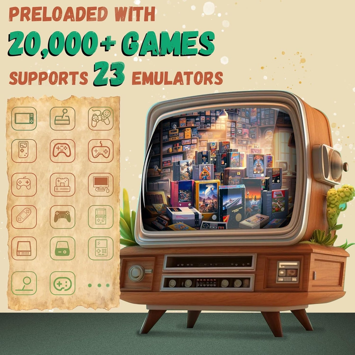 Wireless Retro Game Console, Retro Game Stick with Built-in 23 Emulators, 20,000+ Games, 4k Hdmi Output, and 2.4GHz Wireless Controller, Plug and Retro Play Video Games for Tv (64 GB)