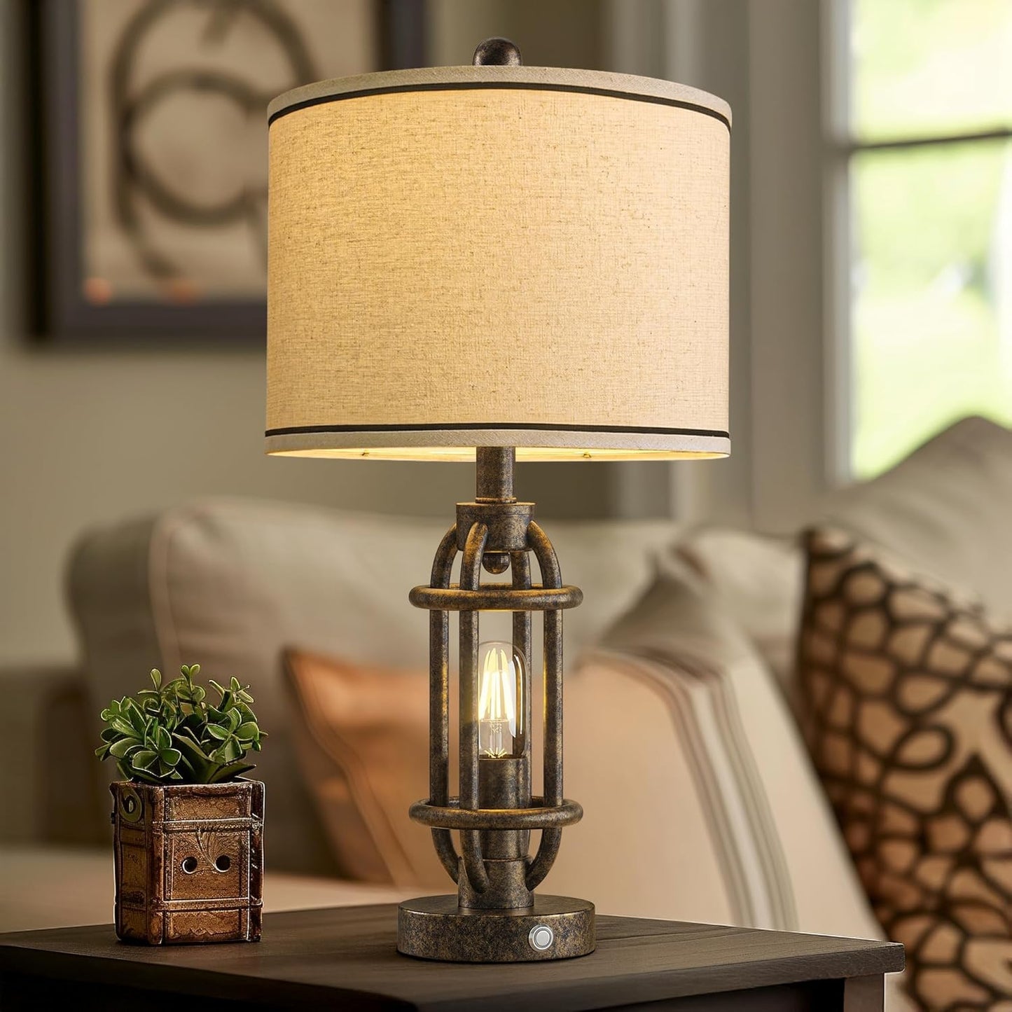 23.75'' Table Lamps Set of 2 for Living Room Bedroom Industrial Farmhouse Metal Touch Lamps with USB A+C Ports, Night Light Vintage Nightstand Bedside Lamp, Bulbs Included, Bronze