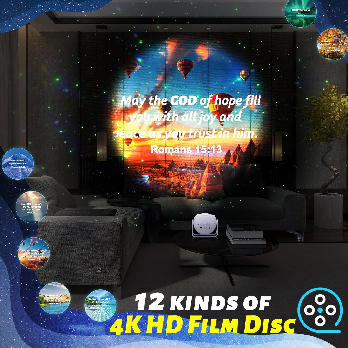 Aurelema Landscape Verses Projector Galaxy Projector Includes 12 Interchangeable Christian Discs Night Light Set Project Religious On Walls Or Ceilings For Gift