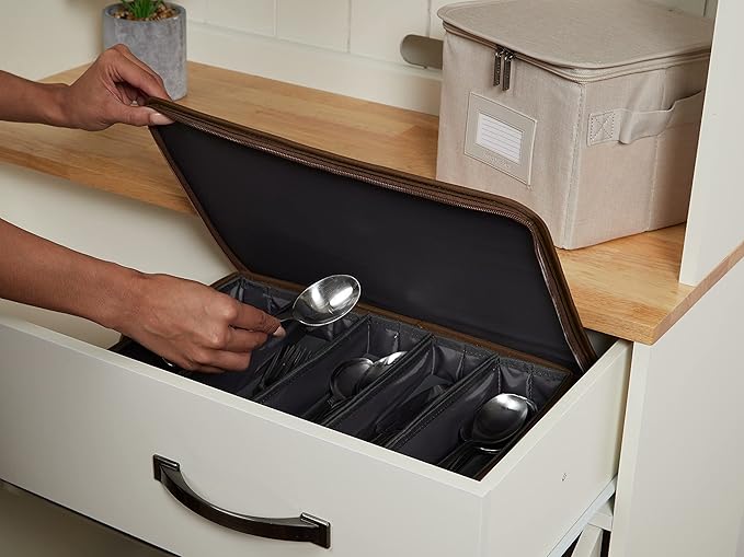 Covermates Keepsakes Flatware Storage Box - Stackable - Reinforced Handles - China Storage, Brown Heather